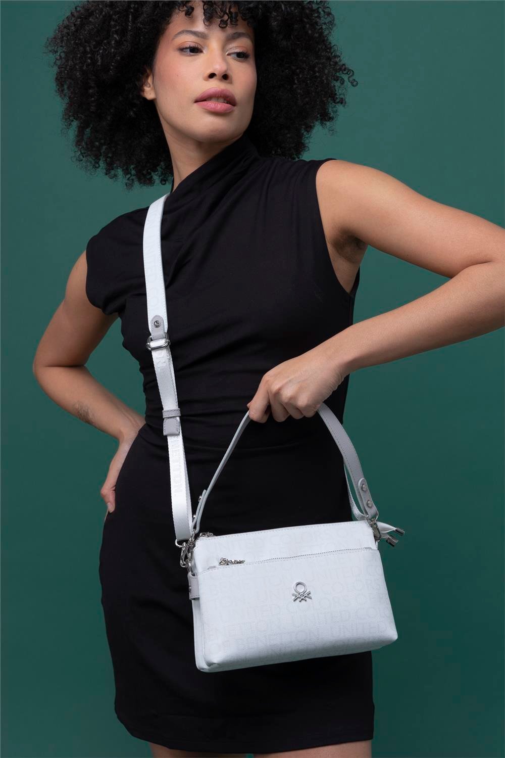 Benetton Beyaz  Çapraz Kadın Eskitme Monogram Çanta BNT 1295