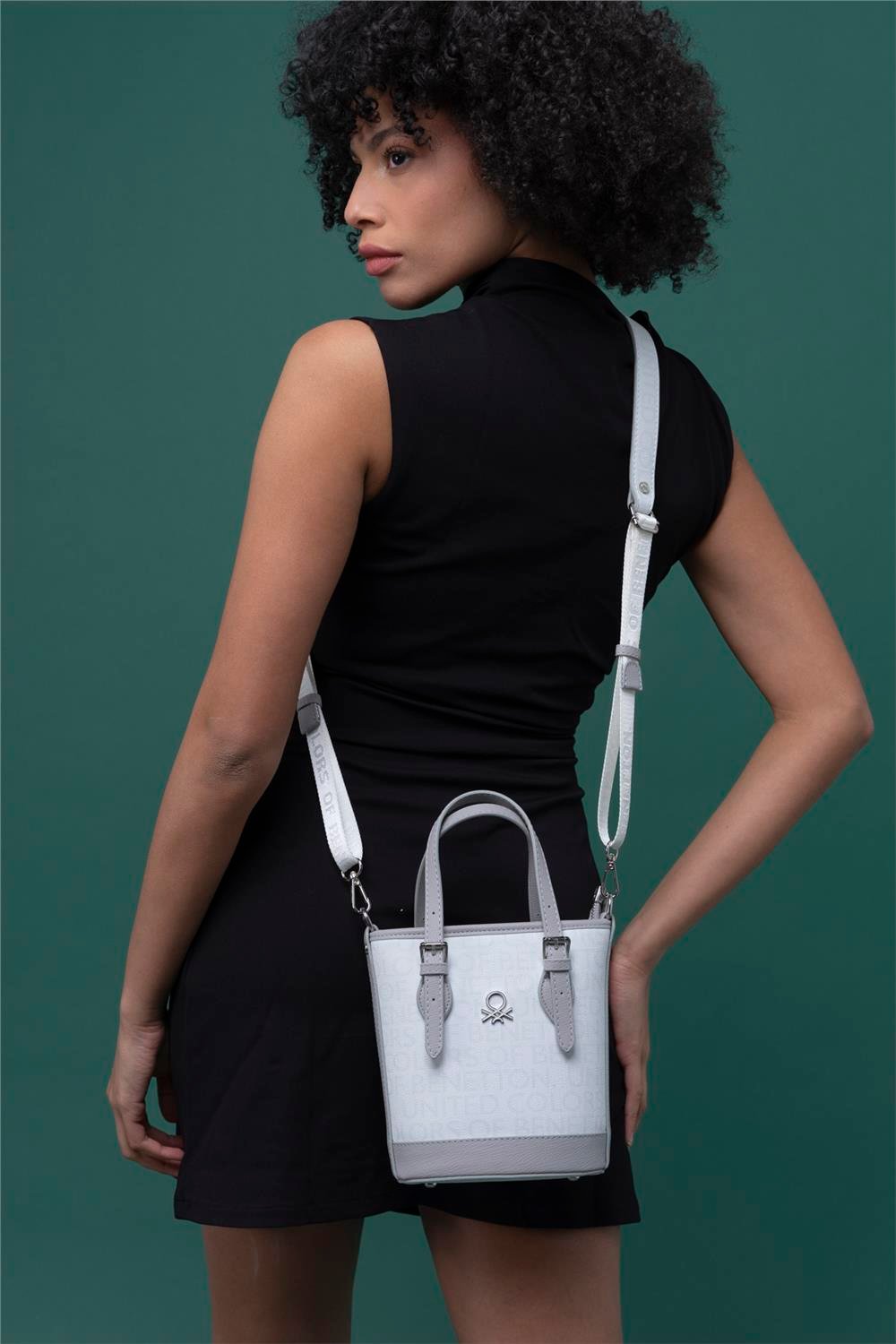 Benetton Beyaz  Monogram Eskitme Kadın Küçük El Çantası BNT 1329