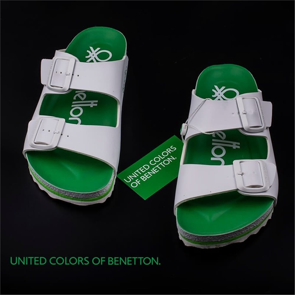 Benetton Beyaz Unisex Çift Kemer Terlik BN-1084