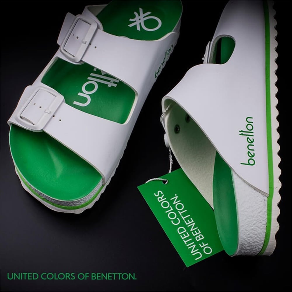 Benetton Beyaz Unisex Çift Kemer Terlik BN-1084