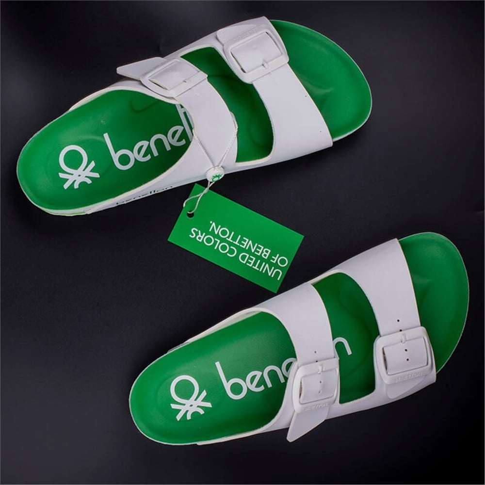 Benetton Beyaz Unisex Çift Kemer Terlik BN-1084