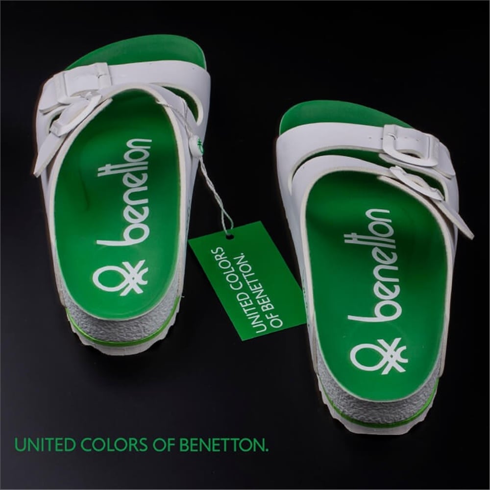 Benetton Beyaz Unisex Çift Kemer Terlik BN-1084