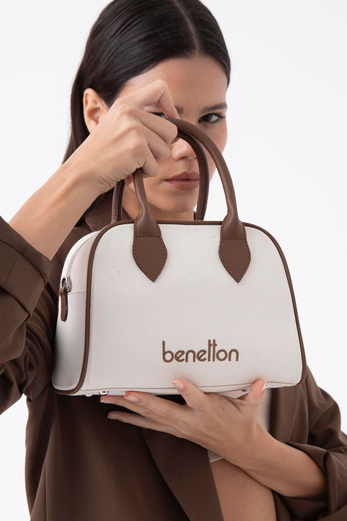 Benetton Kahverengi  Kadın Cotton Kol Çantası BNT 1538 