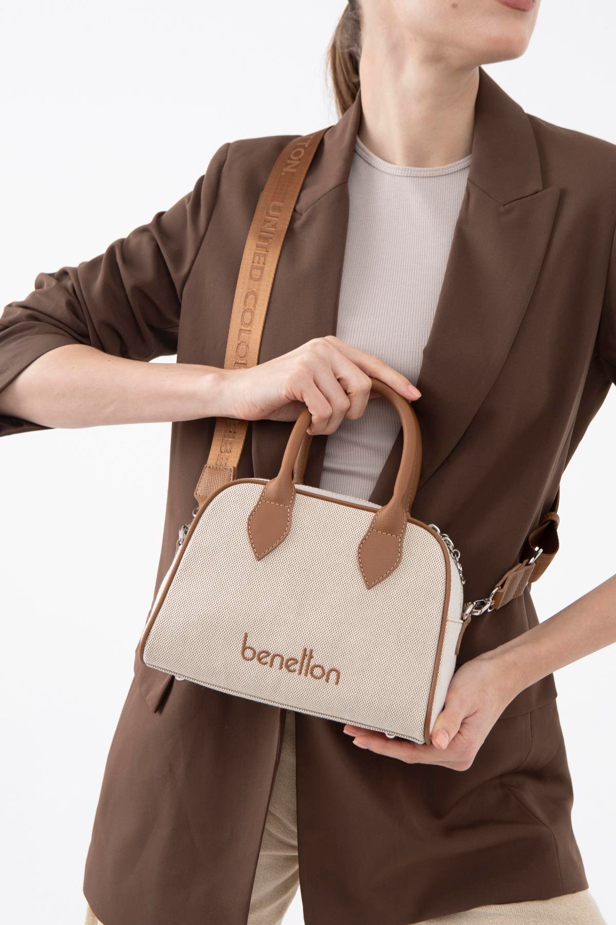 Benetton Kahverengi  Kadın Cotton Kol Çantası BNT 1538 