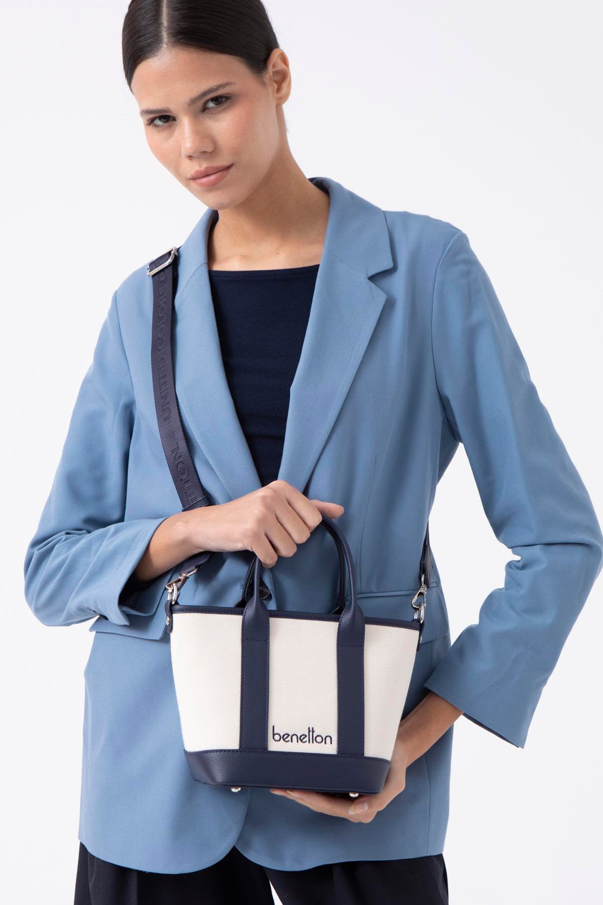 Benetton Lacivert  Kadın Cotton Hasır El Çantası BNT 1539