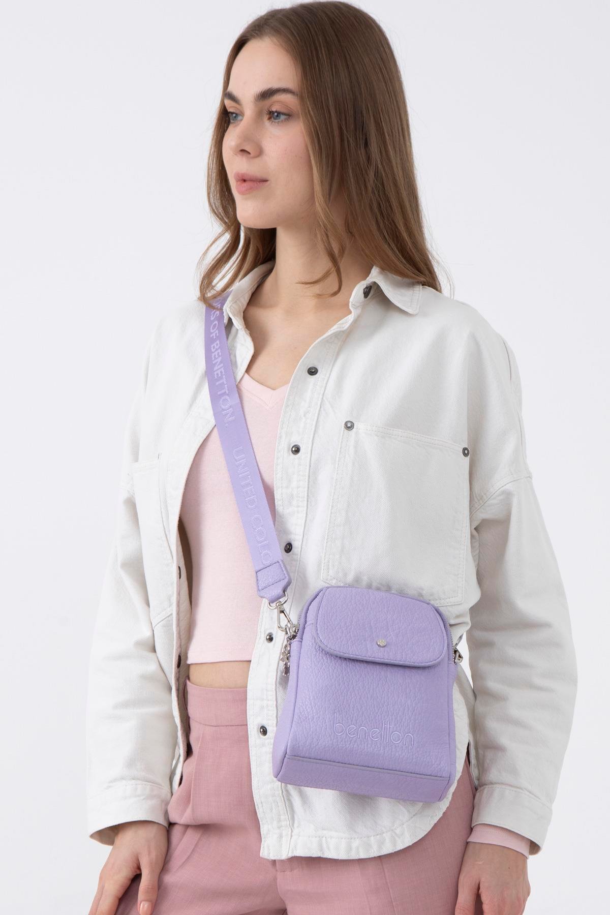 Benetton Lila  Soft Line Deri Kadın Kol Çantası BNT 1479