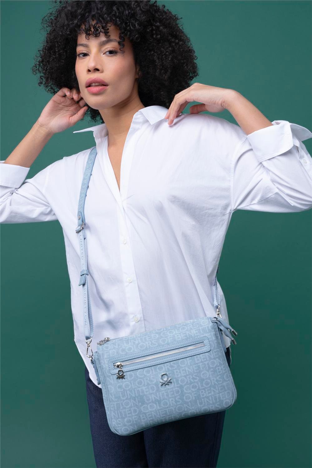 Benetton Mavi  Eskitme Monogram Kadın Çapraz Çanta BNT 1276