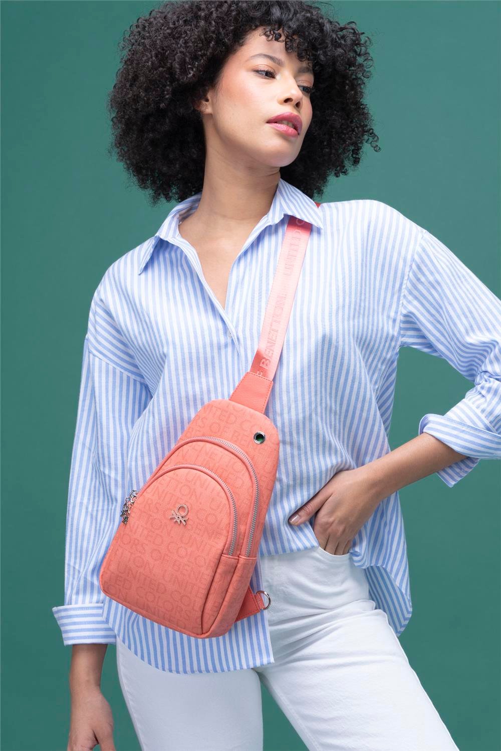Benetton Mercan  BNT 1286 Eskitme Monogram Kadın Vücut Çantası