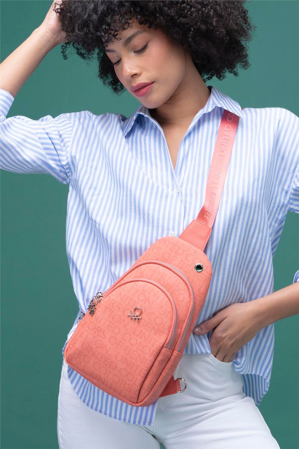 Benetton Mercan  BNT 1286 Eskitme Monogram Kadın Vücut Çantası