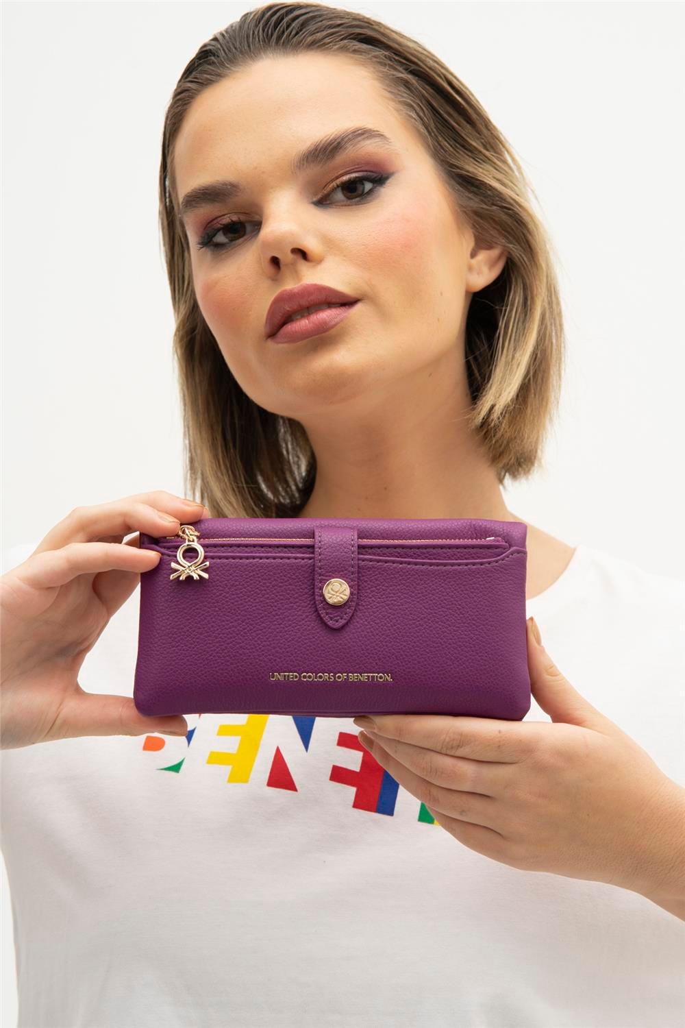 Benetton Mor  Soft Line Yumuşak Deri Kadın Cüzdan BNT 1247