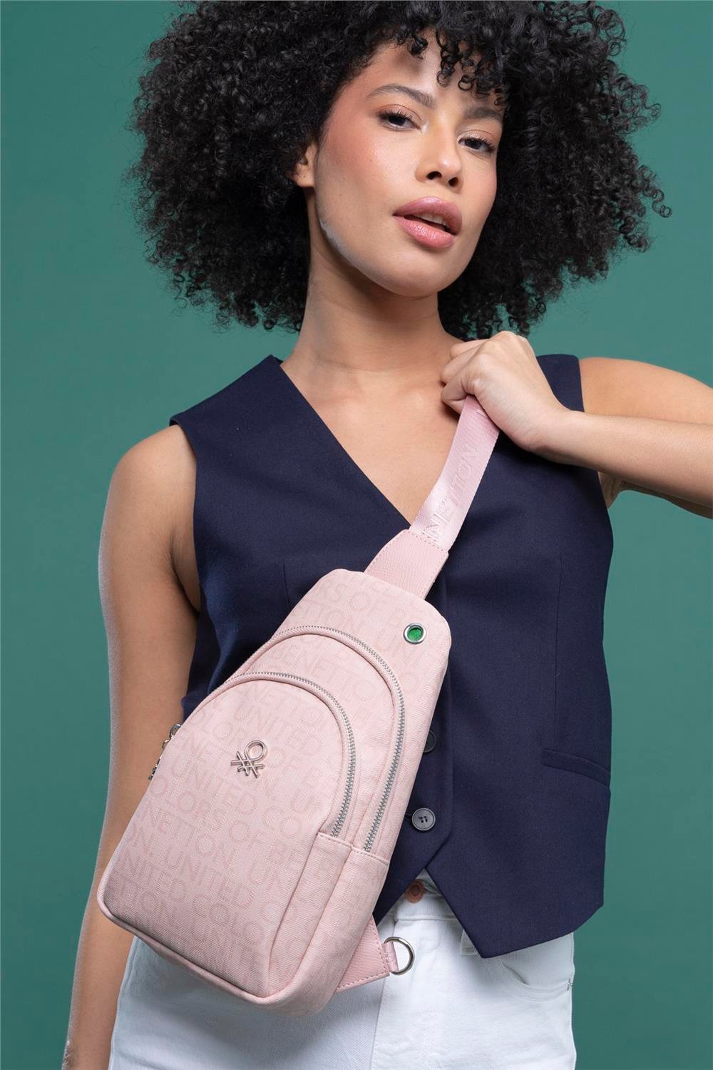 Benetton Pudra  BNT 1286 Eskitme Monogram Kadın Vücut Çantası