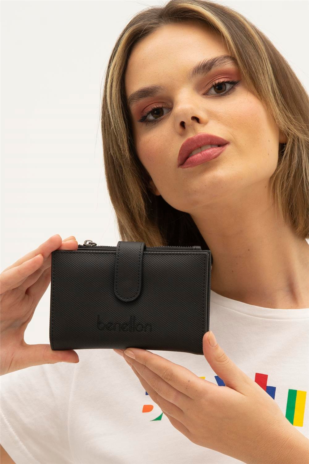 Benetton Siyah  Nano Orta Boy Kartlık Kadın Cüzdan BNT 1300