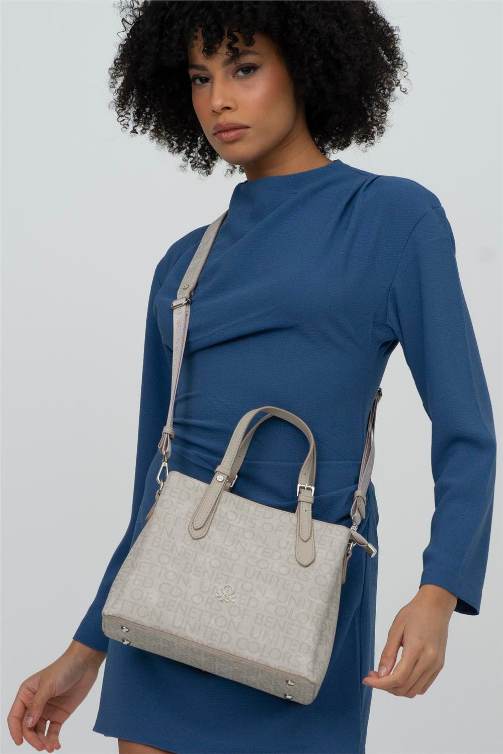 Benetton Taş  Monogram Eskitme Kadın El Çantası BNT 1316