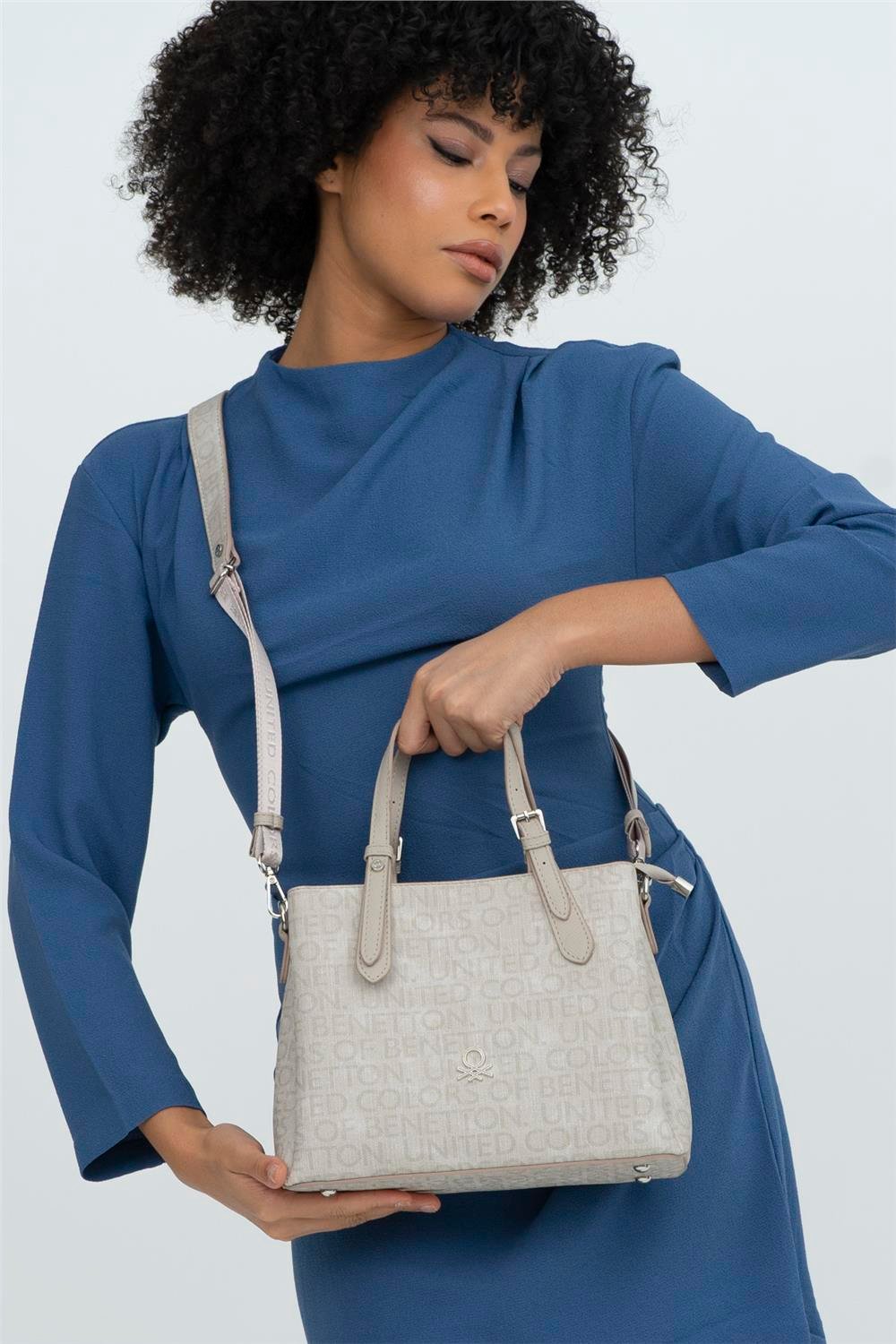 Benetton Taş  Monogram Eskitme Kadın El Çantası BNT 1316