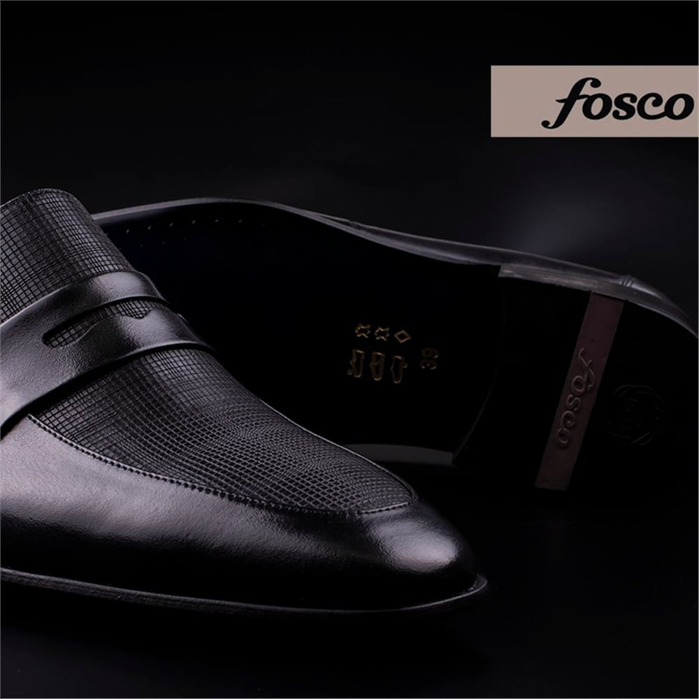 Fosco Siyah Erkek Hakiki Deri Lazer Kesim Bağcıksız Ayakkabı