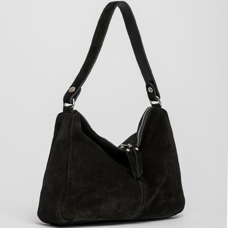 Jacquline Siyah  Uranos N Hakiki Nubuk Deri Kadın Omuz Çantası