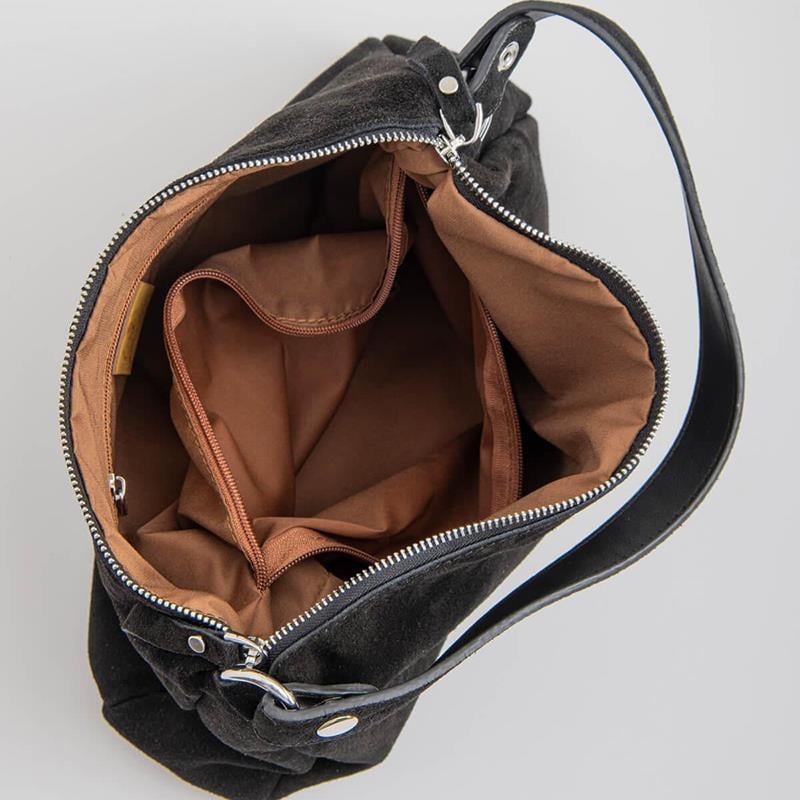 Jacquline Siyah  Uranos N Hakiki Nubuk Deri Kadın Omuz Çantası