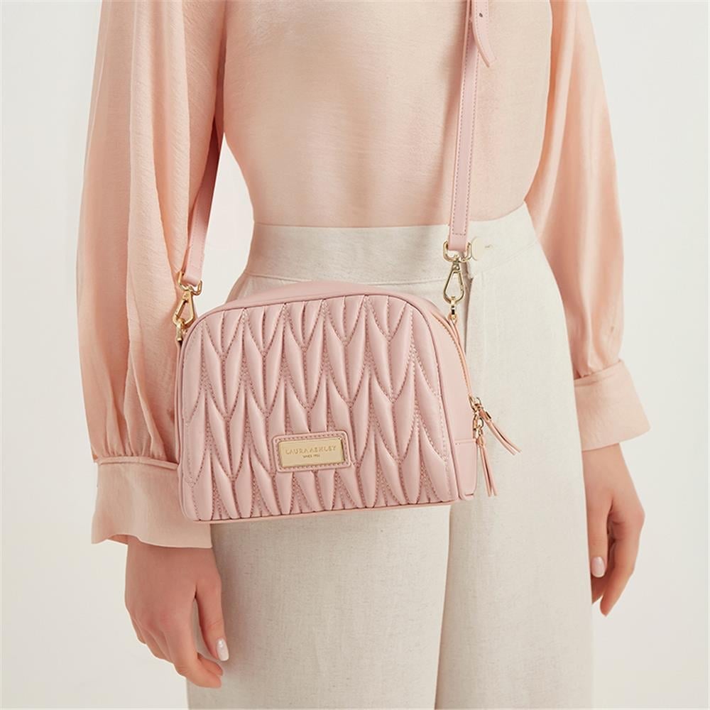 Laura Ashley Pembe  Büzgü Çizgili Kadın Çapraz Çanta