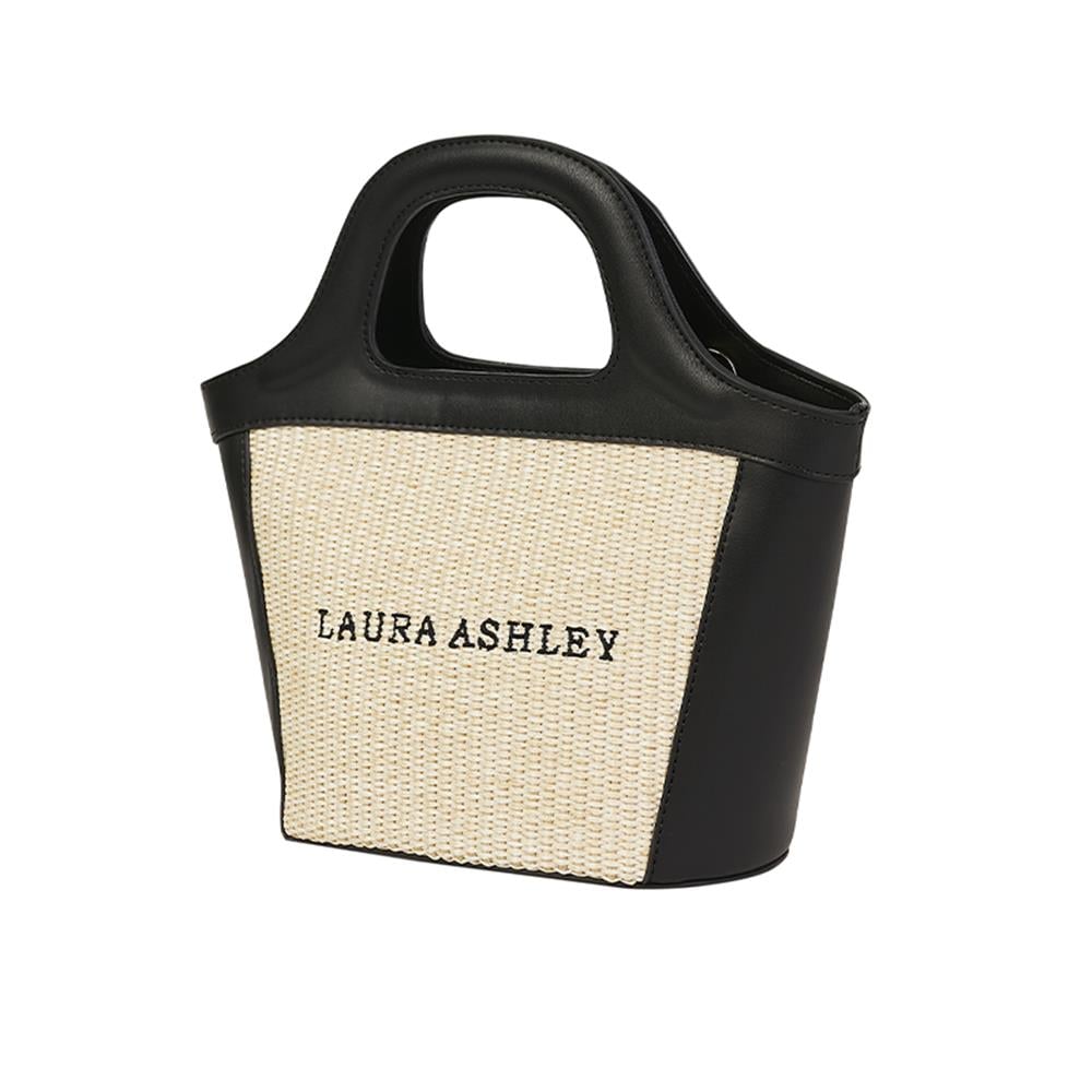 Laura Ashley Siyah  Hasır İşlemeli Kadın El Çantası