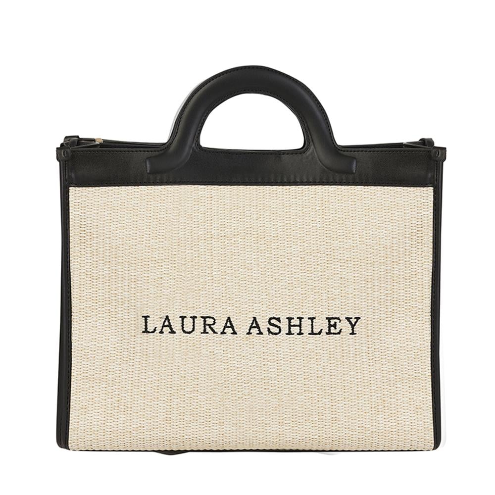 Laura Ashley Siyah  Hasır İşlemeli Kadın Büyük Boy El Çantası