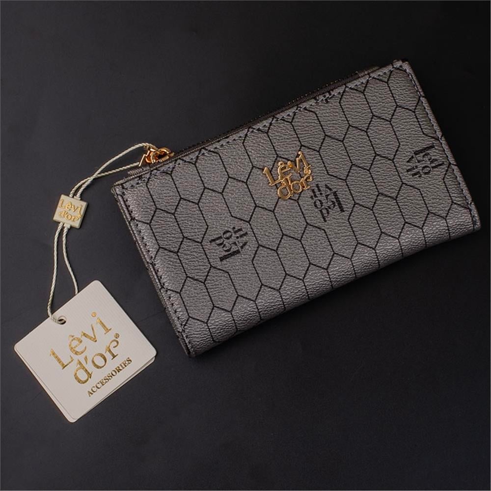 Levidor Platin  İnce Monogram Baskı Kadın Cüzdan