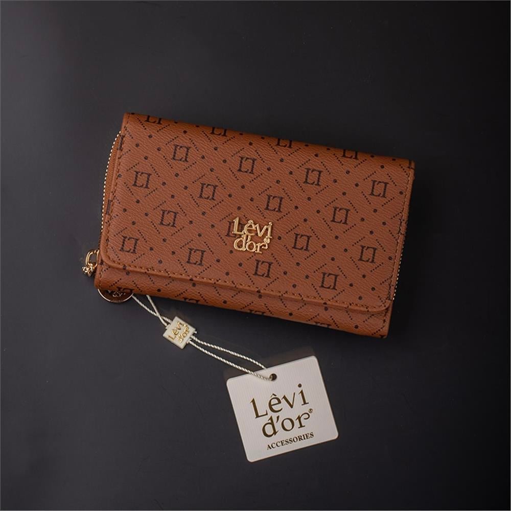 Levidor Taba  Geniş Boy Monogram Baskı Kadın Cüzdan