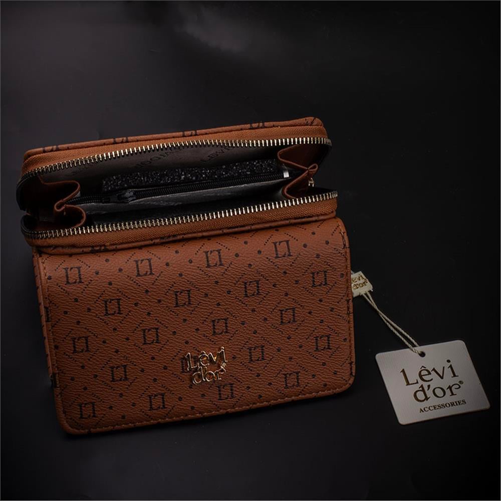 Levidor Taba  Geniş Boy Monogram Baskı Kadın Cüzdan