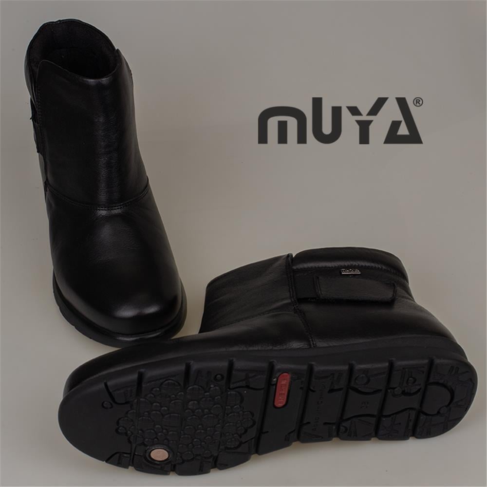 Muya Siyah  Hakiki Deri 6 Noktalı Ortopedik Cırtlı Anne Botu