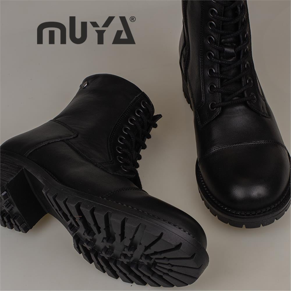 Muya Siyah  Kadın Hakiki Deri Postal Bot
