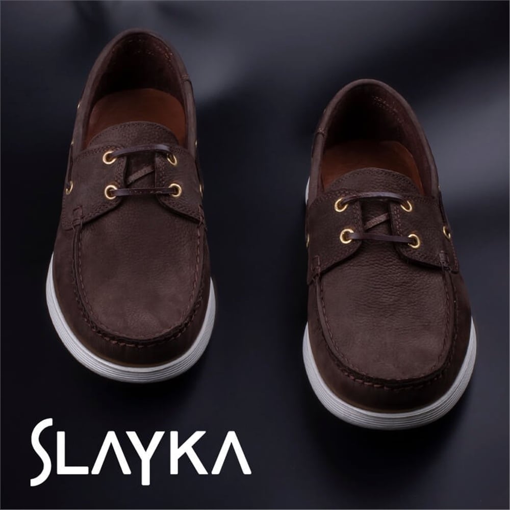 Slayka Kahverengi Erkek Hakiki Deri Nubuk Loafer Ayakkabı