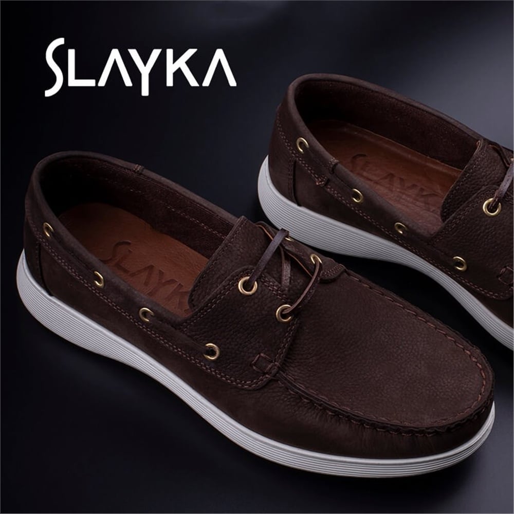 Slayka Kahverengi Erkek Hakiki Deri Nubuk Loafer Ayakkabı