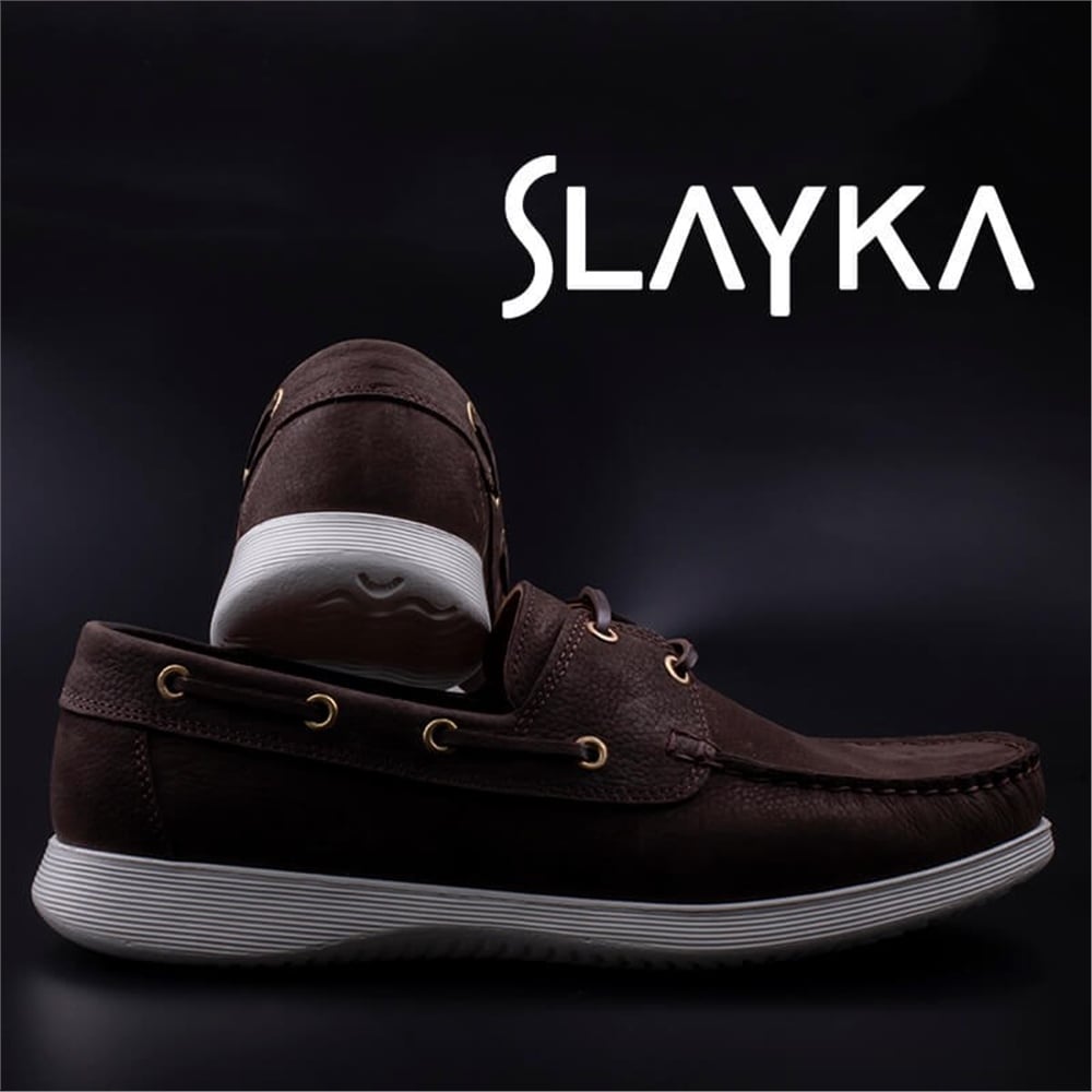Slayka Kahverengi Erkek Hakiki Deri Nubuk Loafer Ayakkabı