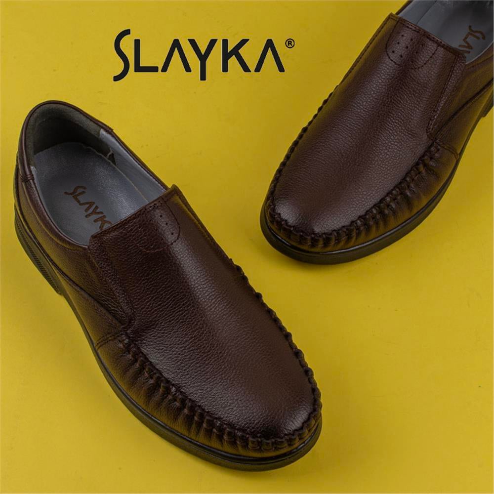 Slayka Kahverengi  Hakiki Deri Esnek Hafif Erkek Comfort Ayakkabı