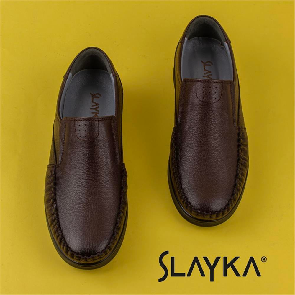 Slayka Kahverengi  Hakiki Deri Esnek Hafif Erkek Comfort Ayakkabı