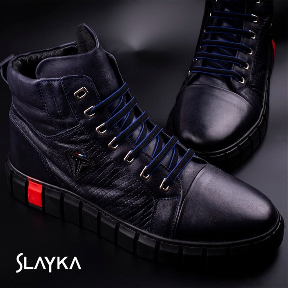 Slayka Lacivert Erkek Hakiki Deri Kauçuk Taban Spor Bot