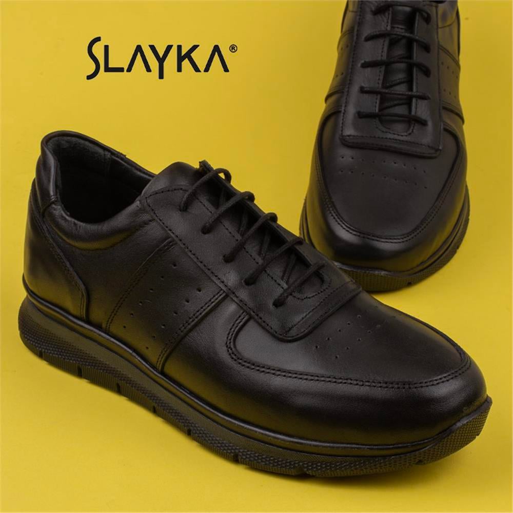 Slayka Siyah  Hakiki Deri Dainty Erkek Günlük Ayakkabı