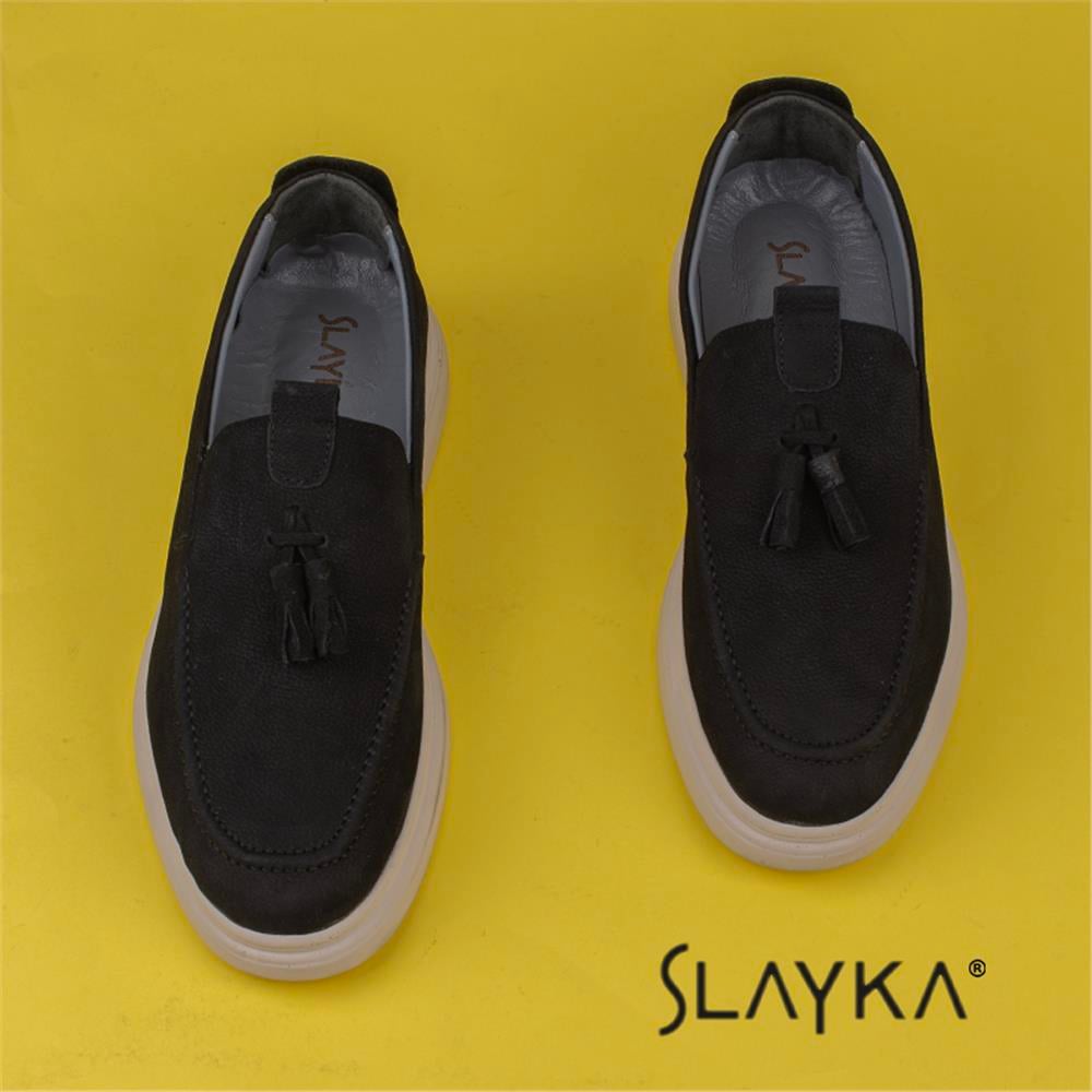 Slayka Siyah  Hakiki Nubuk Deri Erkek Günlük Corcik Ayakkabı