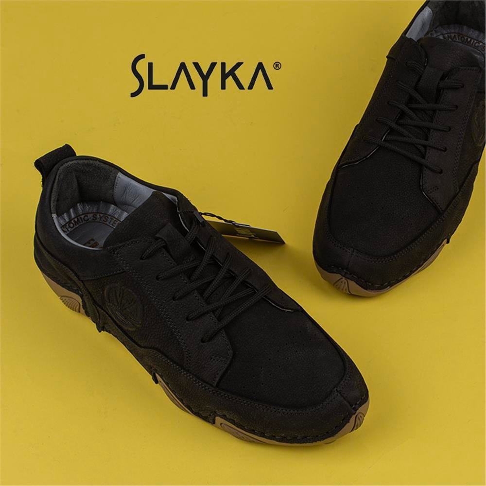 Slayka Siyah  Rollo Two Hakiki Nubuk Deri Gündelik Ayakkabı