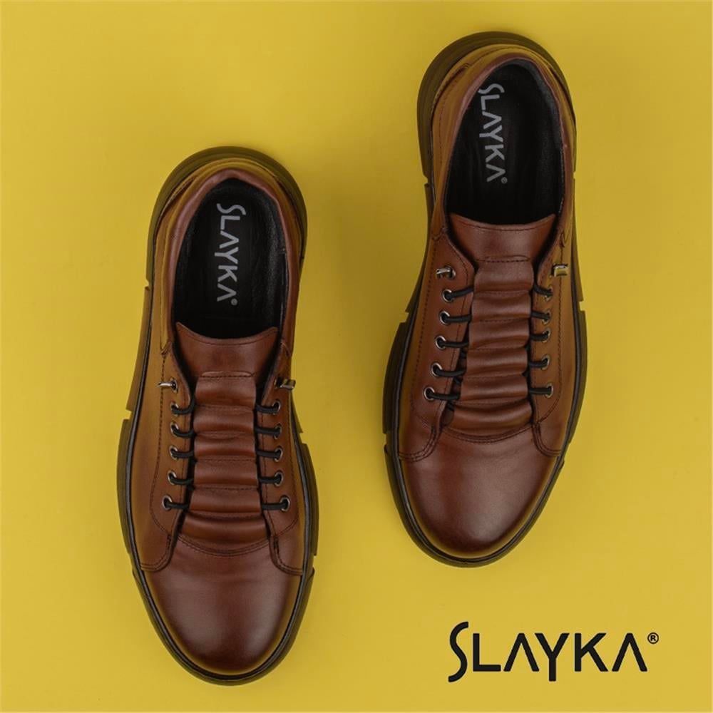 Slayka Taba  Çavuş Hakiki Deri Erkek Lastikli Ayakkabı