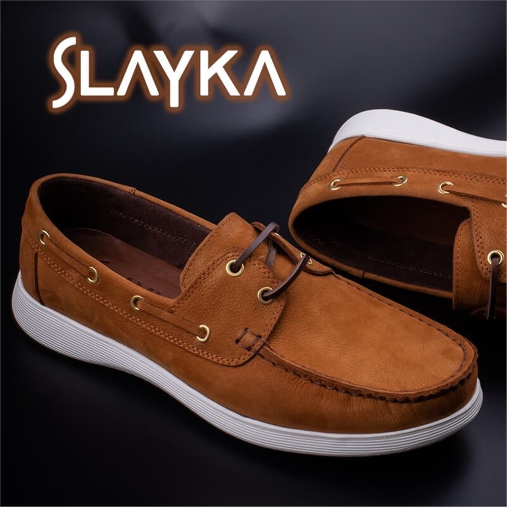 Slayka Taba Erkek Hakiki Deri Nubuk Loafer Ayakkabı