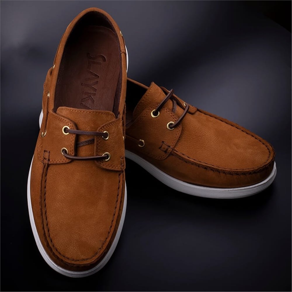 Slayka Taba Erkek Hakiki Deri Nubuk Loafer Ayakkabı