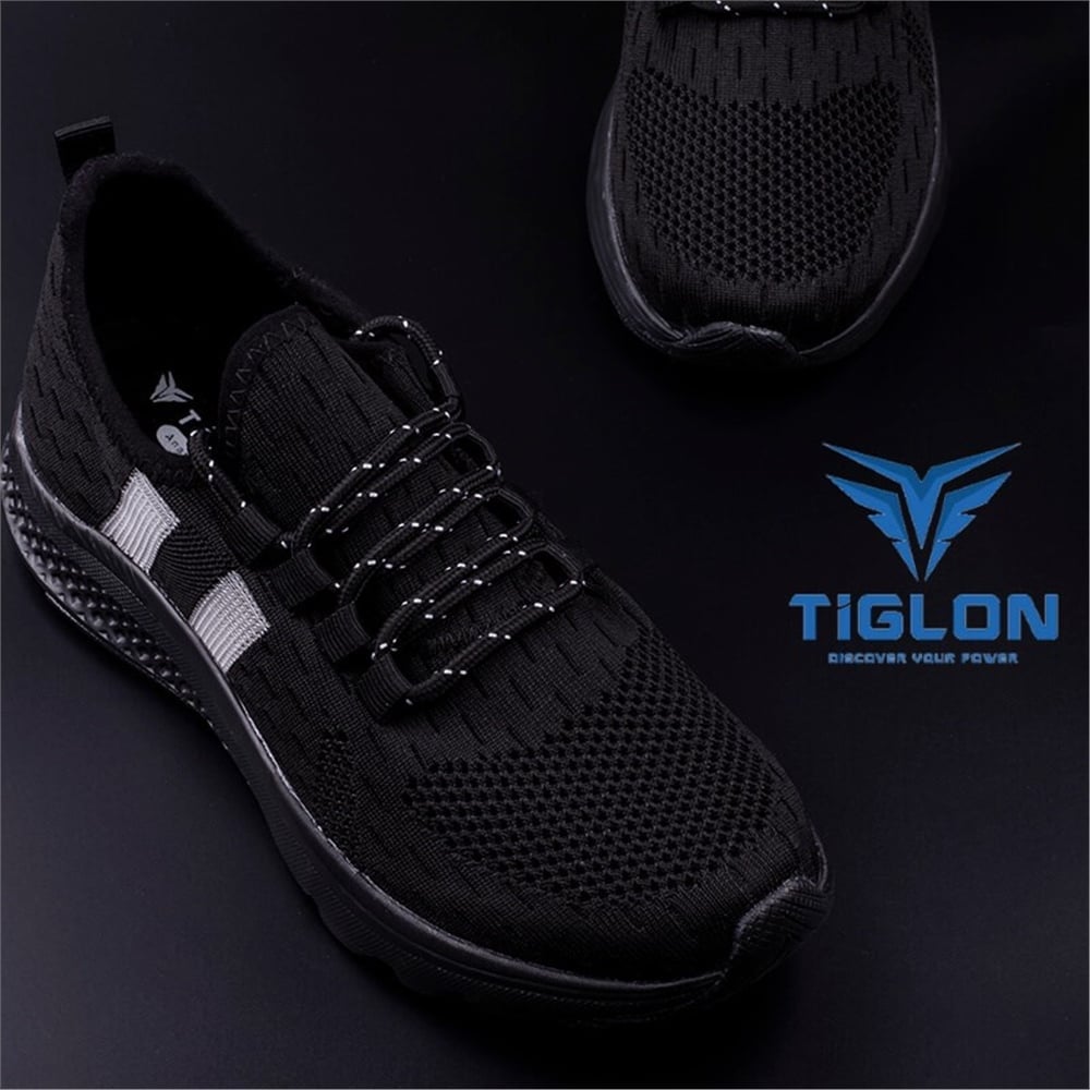 Tiglon Siyah Erkek Hafif Şeffaf Tekstil Spor Ayakkabı