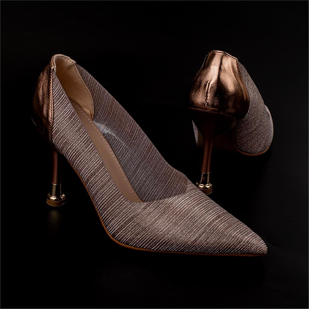 Trend Adımlar Bakır  Crystal Glam Kadın Şeffaf Sim Kaplama Stiletto