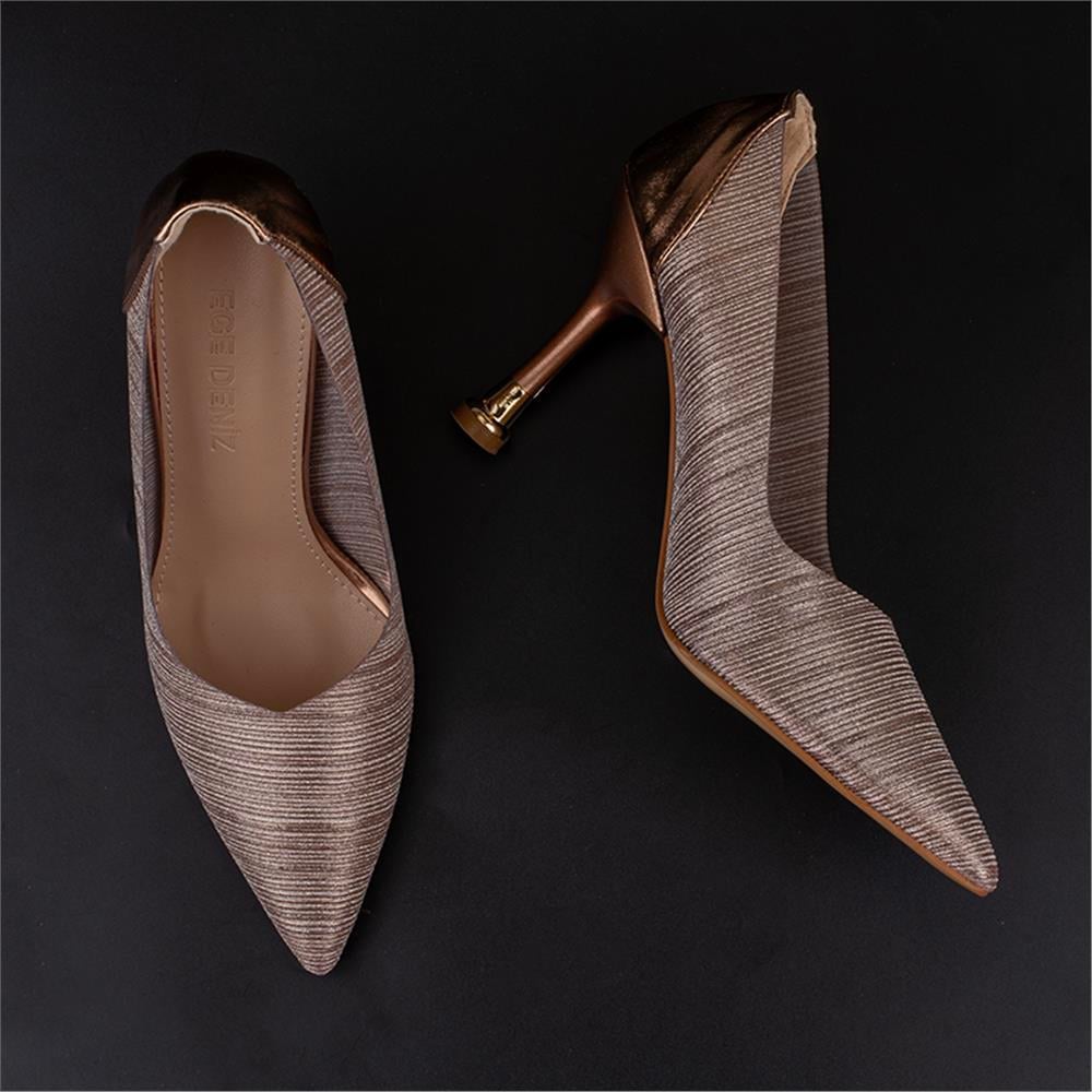 Trend Adımlar Bakır  Crystal Glam Kadın Şeffaf Sim Kaplama Stiletto