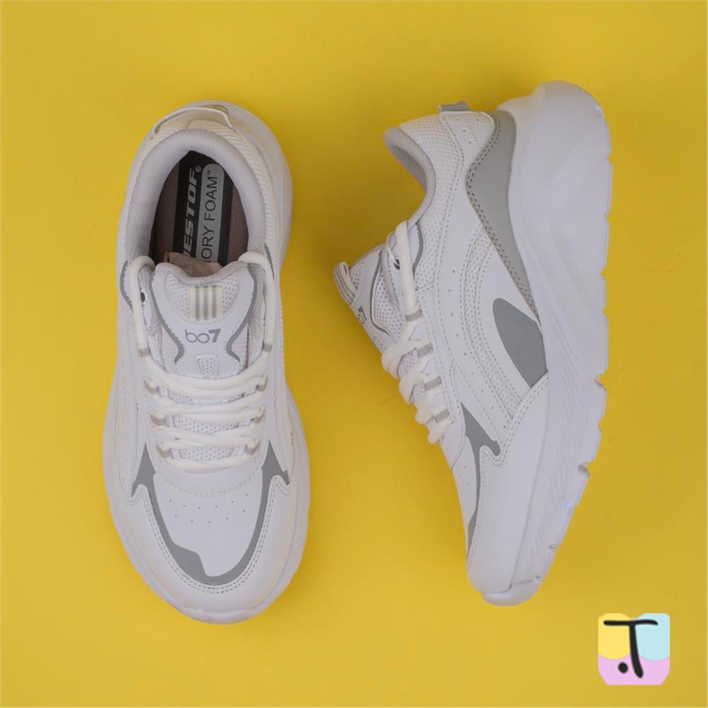 Trend Adımlar Beyaz  Kalın Tabanlı Memory Foam Unisex Sneaker