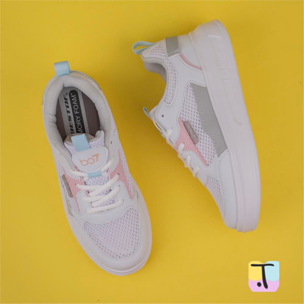 Trend Adımlar Beyaz  Memory Foam Ped Tabanlı Kalın Taban Kadın Sneaker