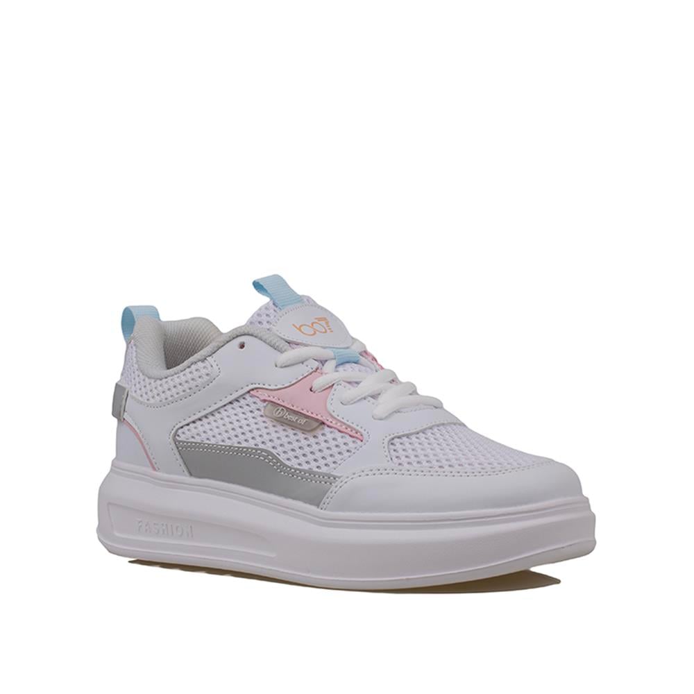 Trend Adımlar Beyaz  Memory Foam Ped Tabanlı Kalın Taban Kadın Sneaker