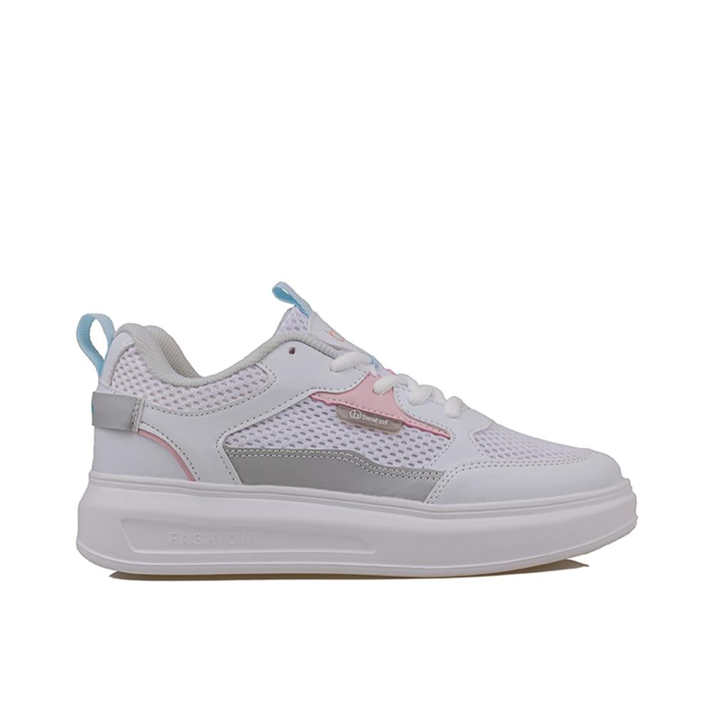 Trend Adımlar Beyaz  Memory Foam Ped Tabanlı Kalın Taban Kadın Sneaker