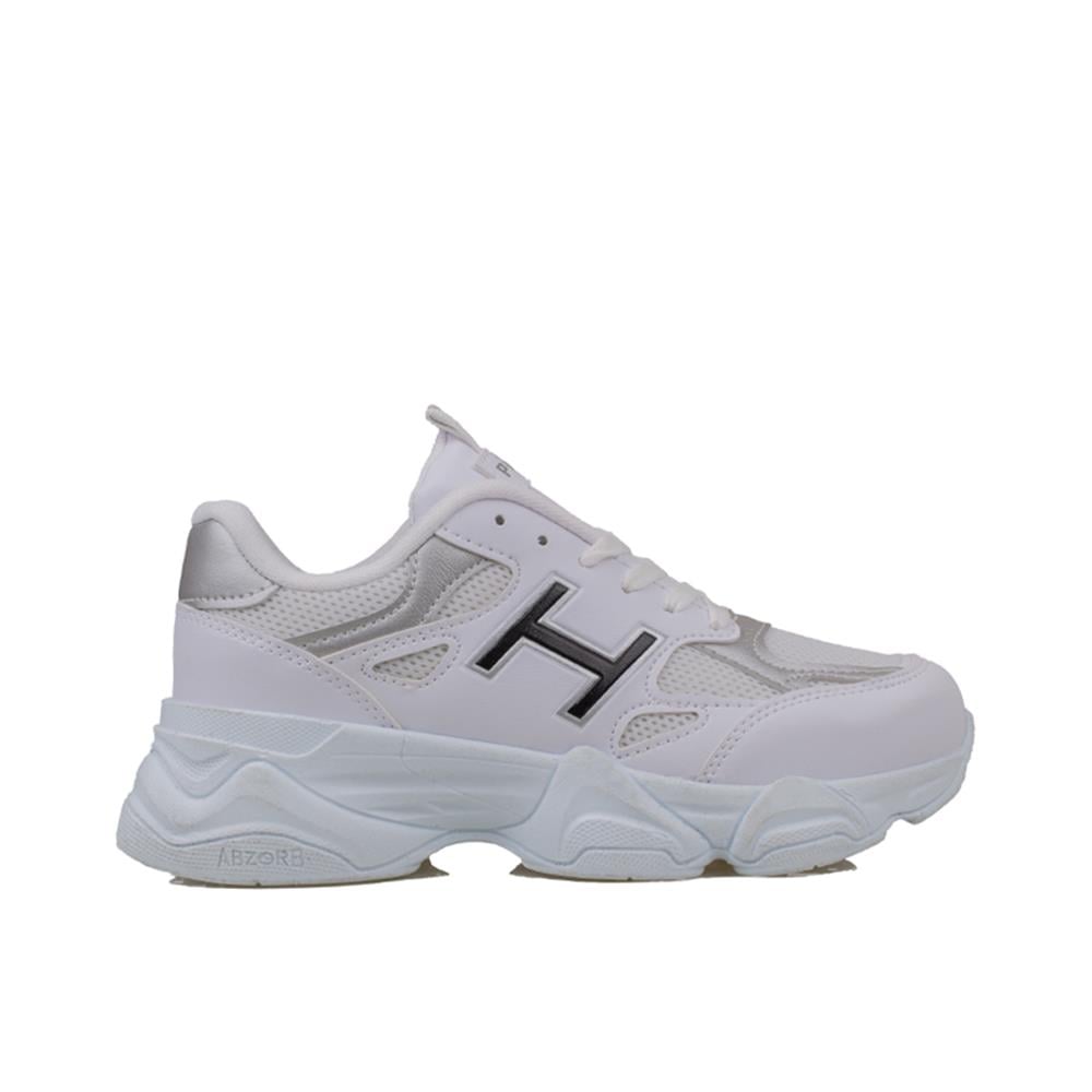 Trend Adımlar Beyaz-Siyah  Handa Kadın Bağcıklı Kalın Taban Sneaker