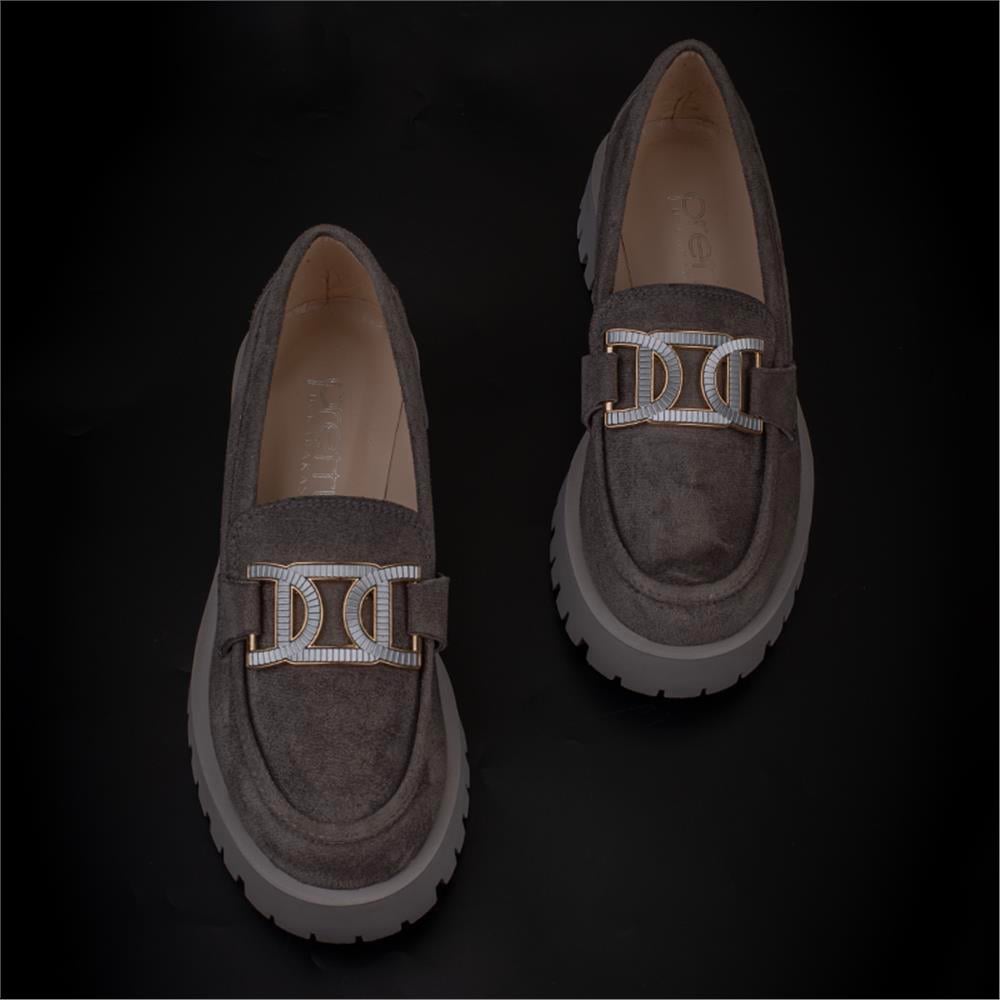 Trend Adımlar Füme  Chic Belle Tokalı Kadın Süet Oxford Ayakkabı